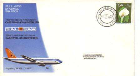 SA AIRWAYS (SAA) FLIGHT COVER #14 AS PER SCAN