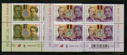 RSA ANGLO-BOER WAR SET OF 2 MINT CONTROL BLOCKS OF 4 SACC 1286/1287