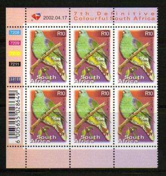 RSA 7TH DEFINITIVE R10 MNH CONTROL BLOCK 7208-7211 2002/04/17