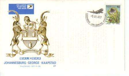 SA AIRWAYS (SAA) FLIGHT COVER #27 AS PER SCAN