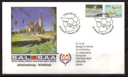 SA AIRWAYS (SAA) #64 JOHANNESBURG TO WINDHOEK SIGNED