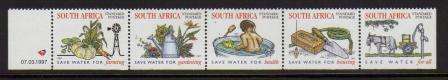 RSA 1997 MNH WATER CONSERVATION STRIP OF 5 WITH DATE IN MARGIN NORMAL PERF