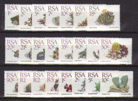 RSA 1988 5TH DEFINITIVES SUCCULENTS FULL SET OF 23 MNH SINGLES INCLUDING COILS