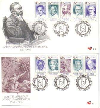 RSA 1996 NOBEL LAUREATES (DEPICTING MANDELA) FDC 6.46 & 6.47
