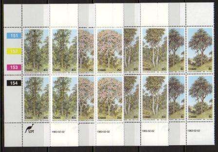CISKEI 1983 INDIGENOUS TREES (1) SET OF 4 MNH CONTROL BLOCKS OF 4