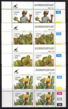 CISKEI 1990 WILD EDIBLE FRUIT SET OF 4 MNH CONTROL BLOCKS OF 4