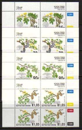 BOP 1992 ACACIA TREES SET OF 4 MNH CONTROL BLOCKS