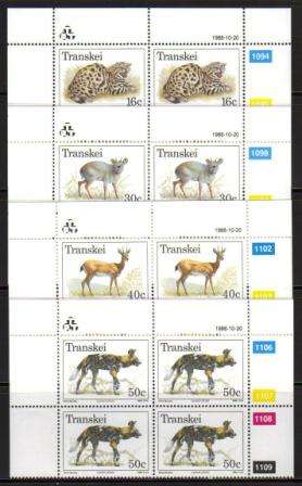 TRANSKEI 1988 ENDANGERED ANIMALS SET OF 4 MINT CONTROL BLOCKS