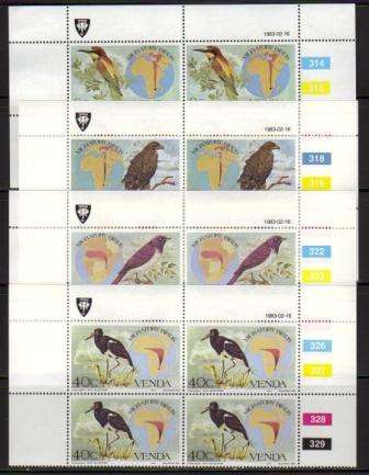 VENDA 1983 MIGRATORY BIRDS SET OF 4 MNH CONTROL BLOCKS