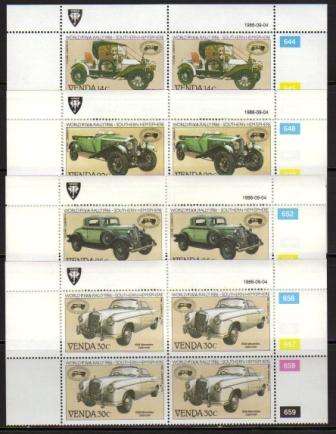 VENDA 1986 VETERAN CAR RALLY SET OF 4 MNH CONTROL BLOCKS OF 4
