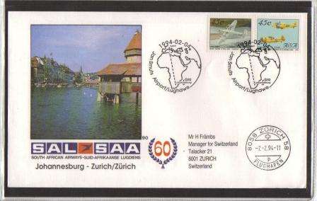 SA AIRWAYS (SAA) SIGNED FLIGHT COVER #90 AS PER SCAN