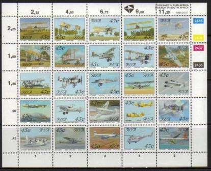 RSA 1993 AVIATION IN SA MNH FULL SHEET ON HARRISON PAPER