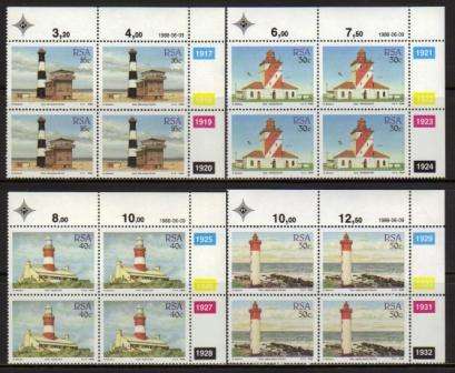 RSA 1988 LIGHTHOUSES SET OF 4 MNH CONTROL BLOCKS