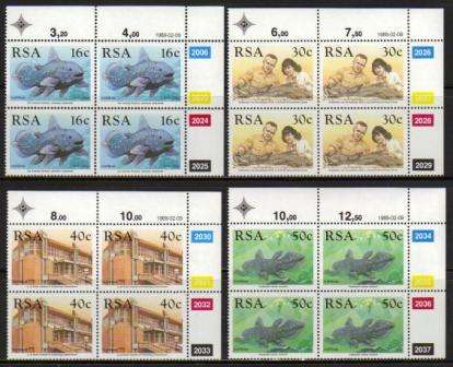 RSA 1989 COELACANTH SET OF 4 MNH CONTROL BLOCKS