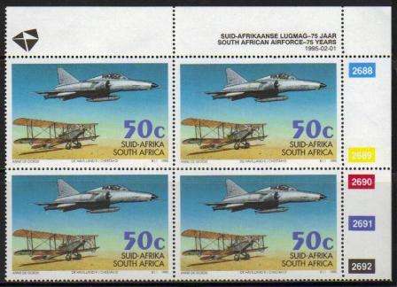 RSA 1995 75 YEARS SAAF MNH CONTROL BLOCK