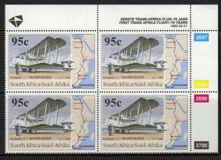 RSA 1995 75 YEARS FIRST TRANS AFRICAN FLIGHT MNH CONTROL BLOCK