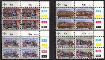RSA 1983 STEAM LOCOMOTIVES SET OF 4 MINT CONTROL BLOCKS OF 4