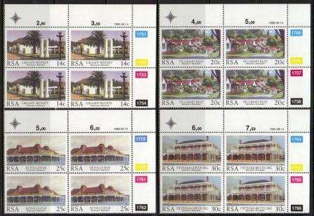 RSA 1986 RESTORATION SET OF 4 MNH CONTROL BLOCKS OF 4