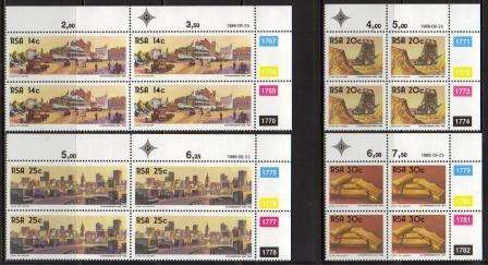 RSA 1986 THE GOLDEN CITY SET OF 4 MNH CONTROL BLOCKS OF 4