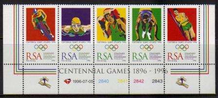 RSA 1996 OLYMPIC GAMES MNH CONTROL STRIP OF 5