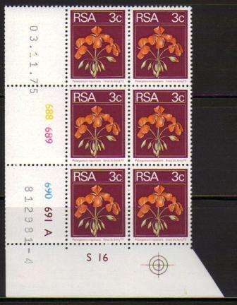 RSA 2ND DEFINITIVES 3c MNH CONTROL BLOCK A4 DATED 3/11/75