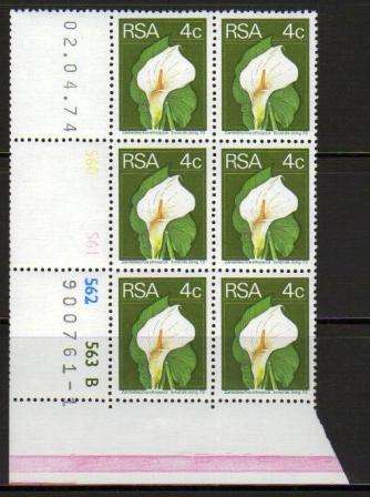 RSA 2ND DEFINITIVES 4c MNH CONTROL BLOCK B1 DATED 2/4/74