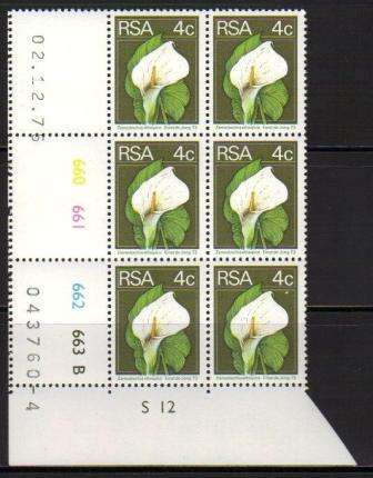 RSA 2ND DEFINITIVES 4c MNH CONTROL BLOCK B4 DATED 2/12/75