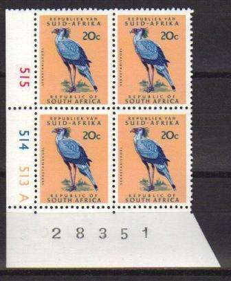 RSA 1ST DEFINITIVE 20c MNH CONTROL BLOCK A SACC 335