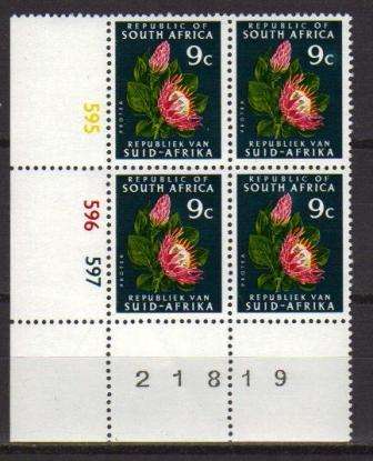 RSA 1ST DEFINITIVE 9c MNH CONTROL BLOCK SACC 332 PANE "595" FULL PERFS BOTTOM MARGIN