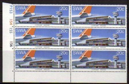 SWA 1977 STRIJDOM AIRPORT MNH CONTROL BLOCK OF 6
