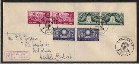 UNION 1949 INAUGURATION OF VOORTREKKER MONUMENT PAIRS ON REG COVER CXD VOORTREKKER MONUMENT 1/12/49
