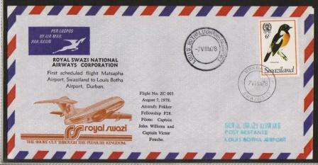 AVIATION - 1978 ROYAL SWAZI AIRWAYS FIRST FLIGHT COVER MATSAPHA - LOUIS BOTHA