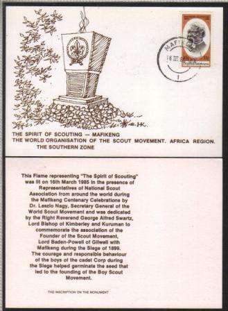 THEMATIC - SCOUTING - 1985 BOP CARD THE SPIRIT OF SCOUTING MAFIKENG