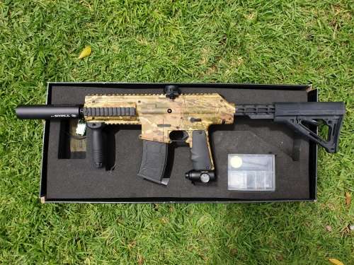 BT TM 15 LE Full Electronic gun (speed ball) & Halo Too Hoppers & Guerilla Air tank & Vest Plus