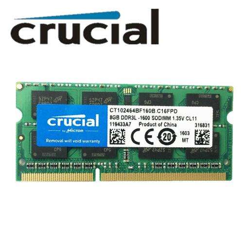CRUCIAL 8GB DDR3L -1600 SODIMM MEMORY .