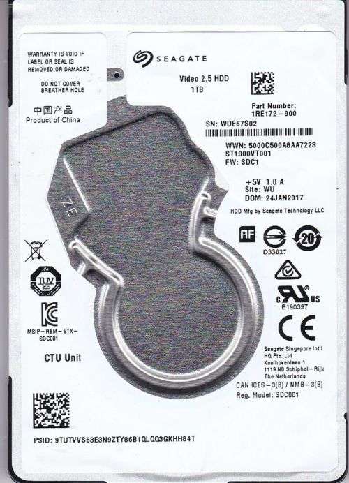 SEAGATE VIDEO 2.5'' ST1000VT001 1TB HARD DISK DRIVE .