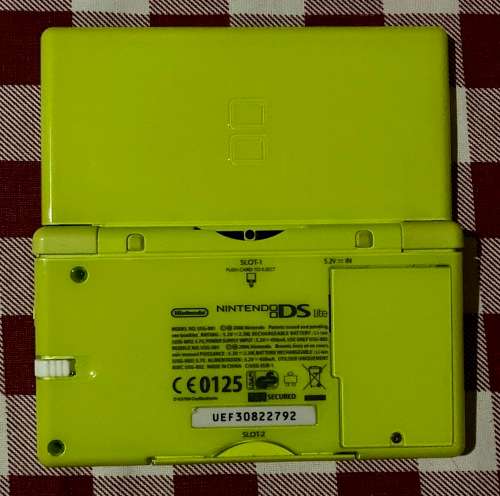 green Nintendo DS Lite with charger and stylus
