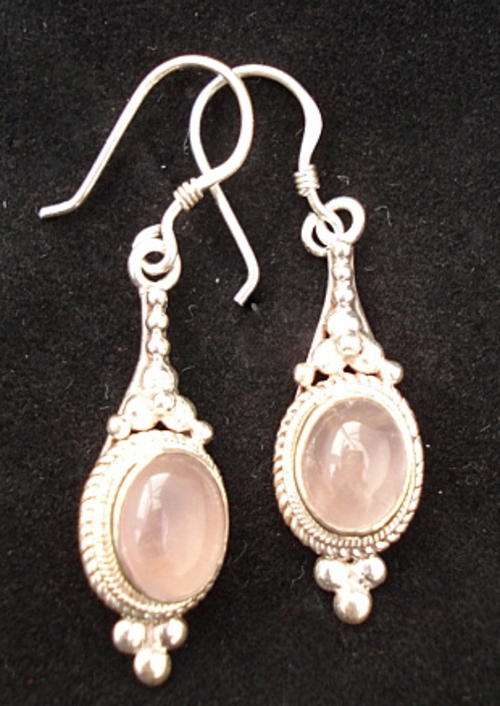 CHARMING ROSE QUARTZ DANGLE EARRINGS SET IN SOLID STERLING SILVER .925