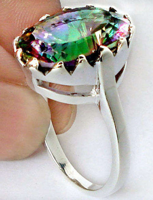 HUGE BLUE GREEN TOPAZ OVAL 925 STERLING SILVER ARTISAN RING Sz 8.5
