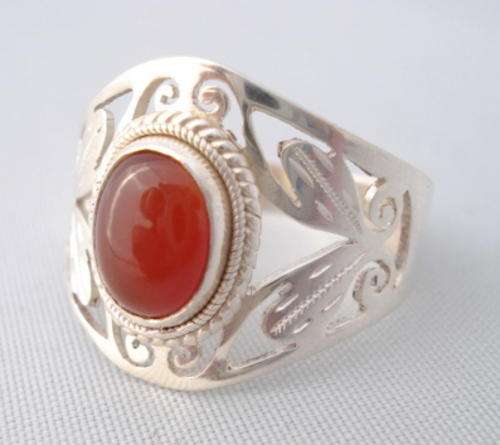 **LOVELY Carnelian FILIGREE RING SET IN solid STERLING SILVER.925** s " P"