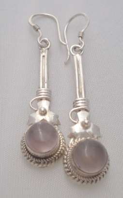 ENCHANTING ROSE QUARTZ DANGLE EARRINGS SET IN SOLID STERLING SILVER.925