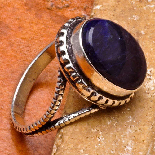 SZ 7 NATURAL SODALITE GEMSTONE RING 925 STERLING SILVER PLATED OVER SOLID COPPER