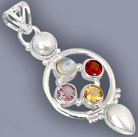 5.94cts CITRINE GARNET AMETHYST ROUND PEARL 925 STERLING SILVER PENDANT