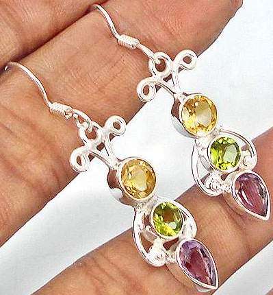 PURPLE AMETHYST PEAR 925 STERLING SILVER DANGLING EARRINGS