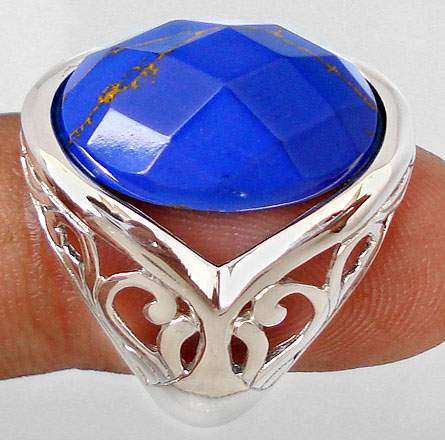 BOLD BLUE LAPIS OVAL 925 STERLING SILVER SOLITAIRE RING size 8.5