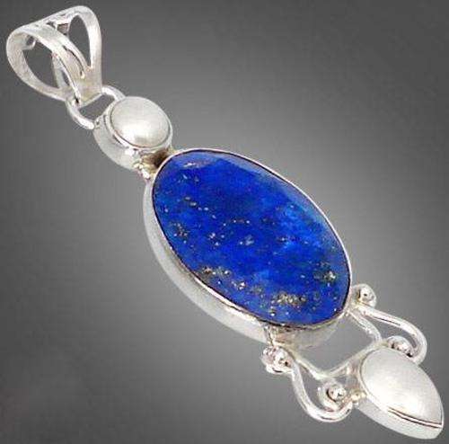 EXOTIC BLUE LAZULI LAPIS OVAL PEARL 925 STERLING SILVER PENDANT