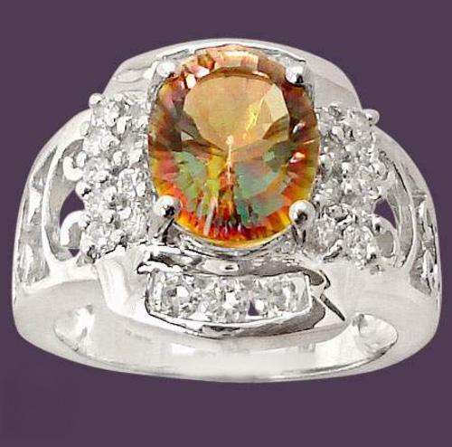 5.87cts EXOTIC GREEN RAINBOW TOPAZ 925 STERLING SILVER COCKTAIL RING Sz 7