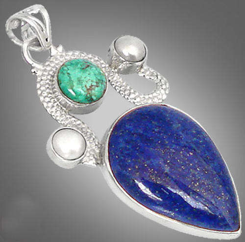 EXOTIC BLUE LAPIS PEARL 925 STERLING SILVER ARTISAN PENDANT 2"