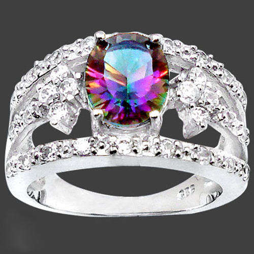 GORGEOUS RAINBOW TOPAZ OVAL 925 STERLING SILVER RING size 6