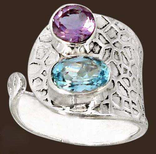 SASSY BLUE TOPAZ OVAL AMETHYST 925 STERLING SILVER adjustable RING